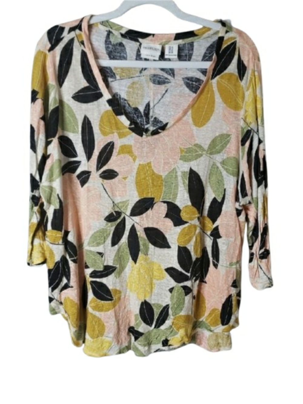 Rachel Zoe Pastel Floral Linen Scooped V-Neck Top 1X